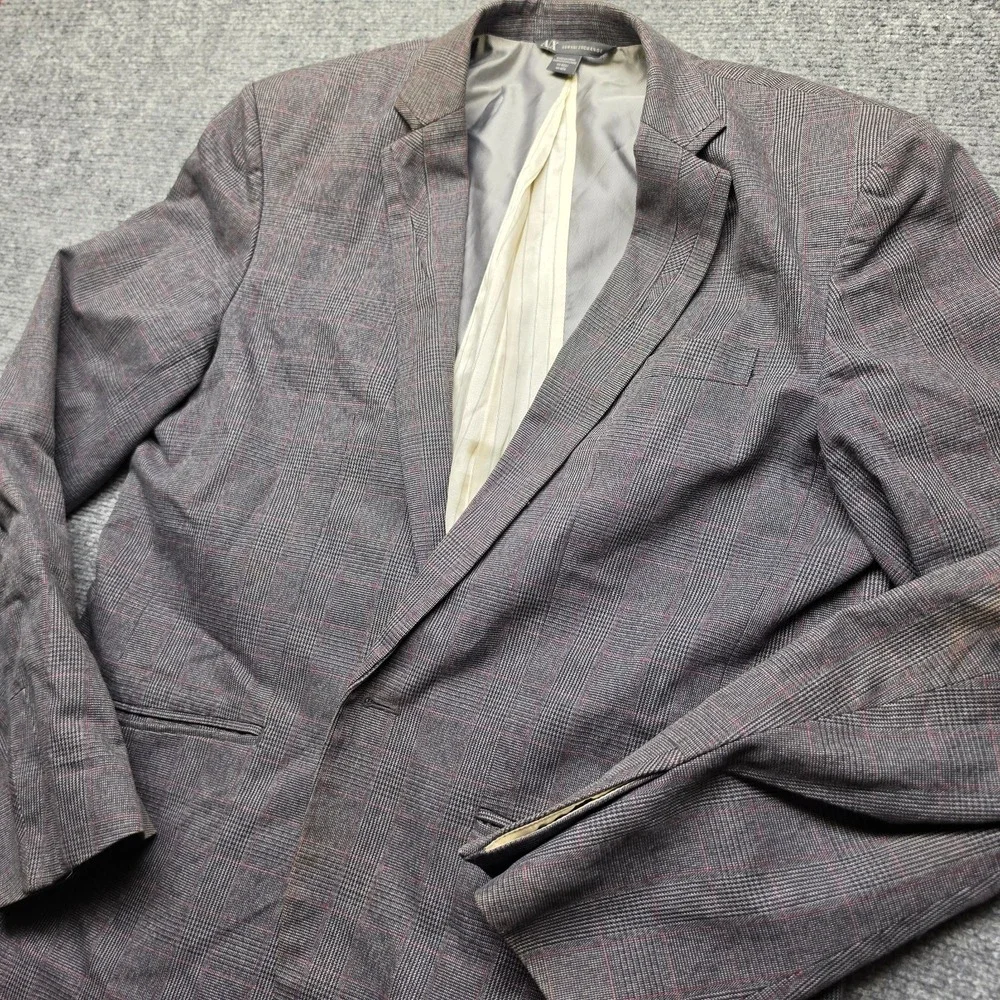 AX Armani Exchange Mens 44 REG Plaid Blazer Jacket Suit Coat Charcoal Grey Red